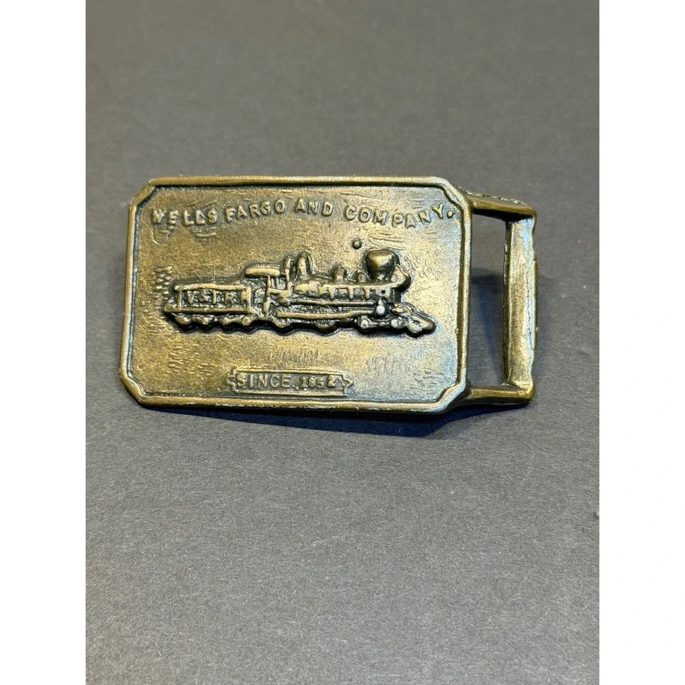 Vintage Wells Fargo and Company Steam Locomotive Train Belt Buckle Brass Tone